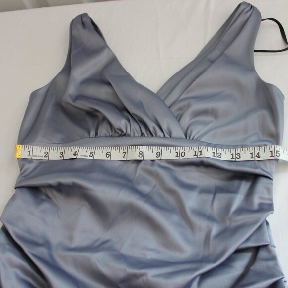 Suzi Chin Womens Silver Satin Stretch V Neck Ruched Waist Dress Size 8 NWT - Picture 7 of 9